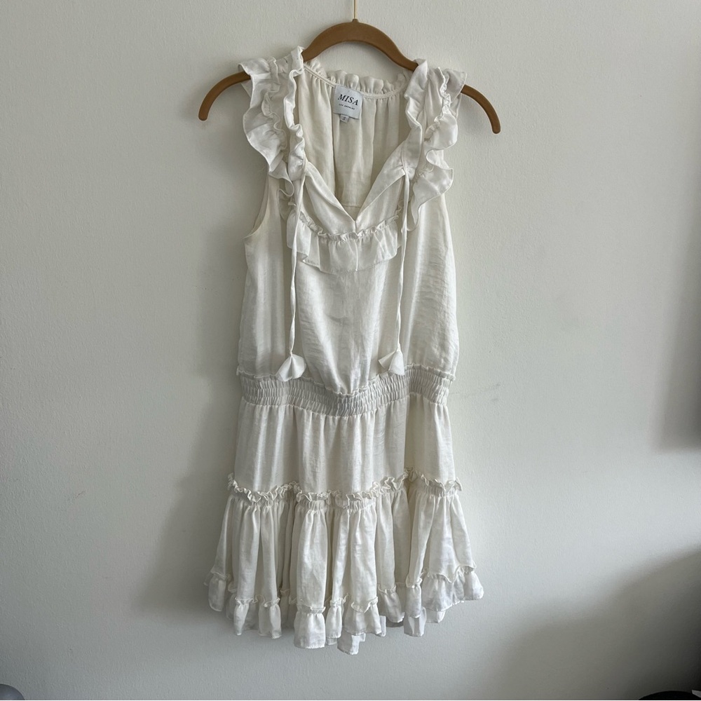 Misa white viscose tiered ruffle mini dress size small